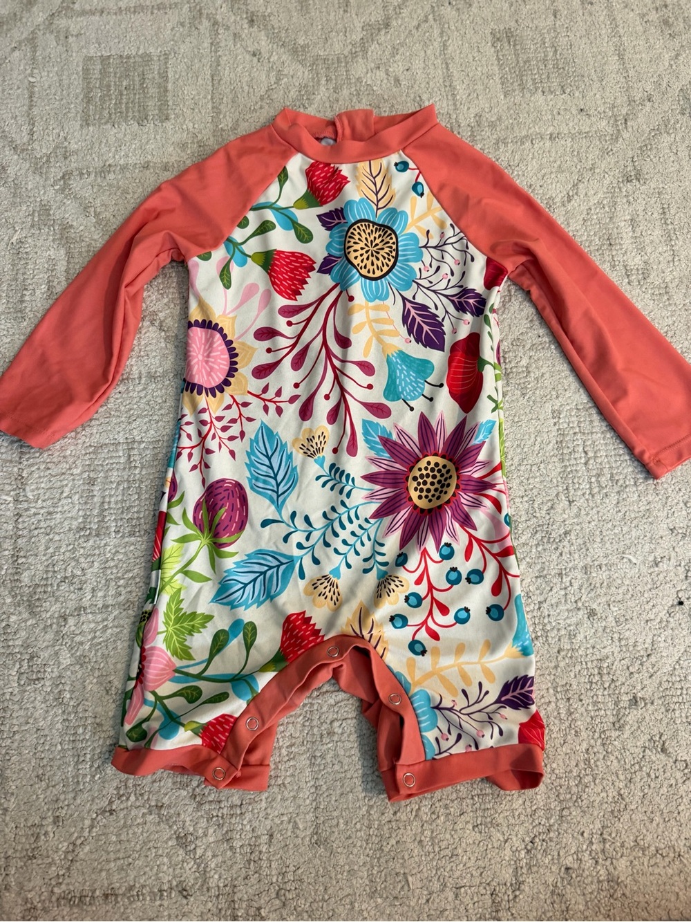 Kids Coral-Sleeve Floral One-Piece Swim Suit